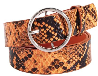 JIARY Animalprint Gürtel Damen,Lässiger Western Ledergürtel Damen Mit Schlangenmuster,Runder Schnalle Tiermuster Taillengürtel,Damengürtel Leder Für Jeans Hosen Kleider,A orange,102CM/40.16''