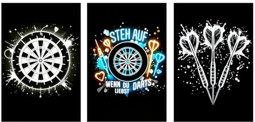 3 Stück Dart Poster Leinwandbild, Motiv Dartscheibe mit Pfeilen Wandbilder Wohnzimmer, Spielzimmer, Partykeller, Vintage Design Leinwandbilder Geschenk für Dartliebhaber (30x20 cm, Ohne Rahmen)