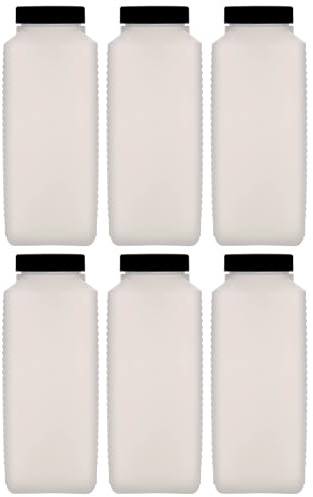 Flaschenland 1000 ml Weithalsflaschen rechteckig aus HDPE mit schwarzem Schraubverschluss 6er Set
