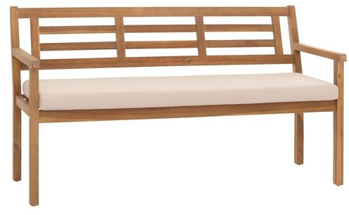 PROREGAL Gartenbank | HxBxT 82x145x59cm | Sitzbank Parkbank Holzbank | Massiv-Holz Akazie MVG-Zertifiziert | Kissen Creme-Beige