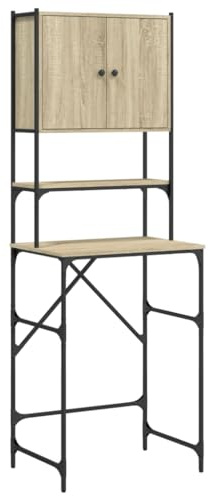 Teenpull Armadietto per lavatrice Sonoma in legno e metallo 68 x 48,5 x 194 cm con 2 ripiani, gambe regolabili, salvaspazio per lavanderia e bagno, antivibrazioni e robusto