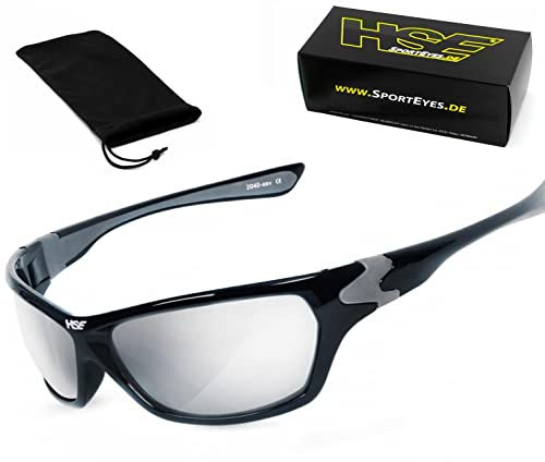 HSE® SportEyes® | SPORTBRILLE | UV400 Schutzfilter, HLT® Kunststoff-Sicherheitsglas nach DIN EN 166 | Fahrradbrille, Sonnenbrille, Bikerbrille, Radbrille: HIGHSIDER (silber verspiegelt)
