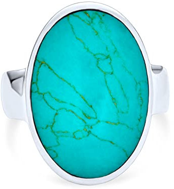 Personalisierte Einfache Südwesten Boho-Stil Große Kuppel Ovalen Cabochon Edelstein Lünette Set Blau Türkis Western Aussage Ring Für Frauen .925 Sterling Silber Anpassbar