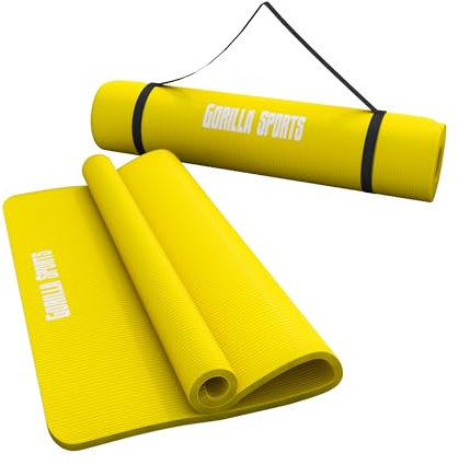 GORILLA SPORTS® Yogamatte - 190x60x1,5 cm oder 190x100x1,5 cm, mit Tragegurt, Phthalatfrei, Rutschfest, Farbwahl - Gymnastikmatte, Fitnessmatte, Sportmatte, Trainingsmatte, Übungsmatte
