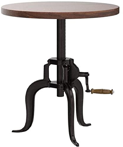 Nach cc-1816 Mango Holz/Gusseisen Kai Verstellbarer Kurbel Beistelltisch, 45,7 x 2,9 cm X 45,7–68,6 cm