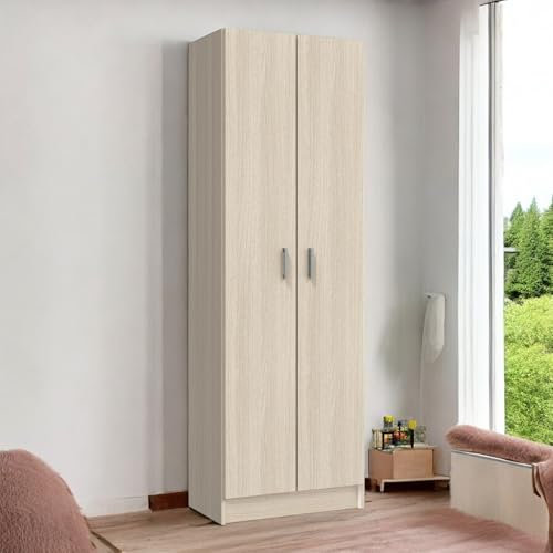 Dmora - Armadio multiuso 2 ante Salem, Mobile ausiliario, Porta scarpe con 3 ripiani, Scarpiera alta moderna, 59x37h180 cm, Rovere