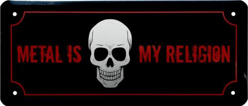 WOGEKA ART Retro Blechschild - Metal is My Religion - Heavy Metal Music - witziger Spruch als Geschenk-Idee Geburtstag Weihnachten Dekoration 28x12 cm Vintage-Design Metall 1816