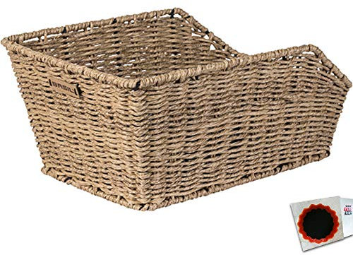 Basil Taschenkorb Cento Rattan Look Seagrass Fahrradkorb + SCHLAUCHFLICKEN