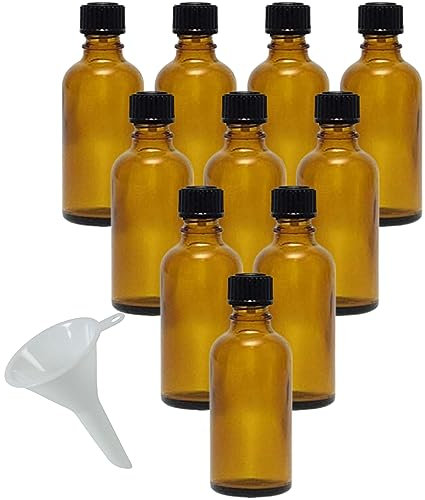 mikken 10 botellas de farmacia marrón de 50 ml, fabricadas en Alemania, incluye etiquetas de etiquetado + embudo