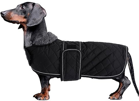 MOREZI Dackel Hund Winterjacke. wasserdichte Hundejacke. Mit Wolle, inneren und verstellbaren Schultergurten. Hundekleidung im Freien-Schwarz-XL
