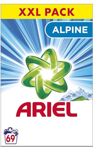 Ariel Lessive Poudre, 69 Lavages, Alpine, Elimination Exceptionnelle des Taches dès le Premier Lavage