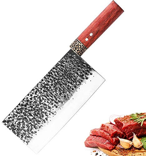 FOOSKOO Hackmesser Messer Scharfe Klinge Chinesisches Kochmesser mit Holz Griff Damast Hackmesser für Küche & Restaurant 19.5 cm