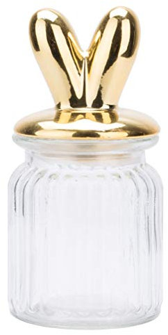 PRETYZOOM Vorratsglas Hasenohren Transparent Glas Vorratsdose Golden Ohren Deckel Bonboniere Ostern Party Hochzeit Süßigkeiten Kaffee Tee Candy Snack Kaffeebohnen Gewürze Behälter Klein