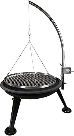 DRULINE Griglia girevole – Barbecue a carbonella – Braciere – Barbecue – Barbecue – Acciaio legato / Acciaio inossidabile nero/argento – L / H / P ca. 80 x 114 x 80 cm – Griglia Ø 70 cm – Regalo per