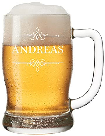 Bierseidel mit Namensgravur - Bierkrug 0,5 Liter personalisiert - Als Geschenk zum Geburtstag, Weihnachten oder Verabschiedung - Für Männer, Väter, Opa - Motiv Ornament