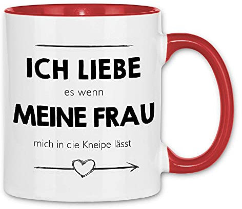 wowshirt Tasse ich liebe es wenn meine Frau mich in die Kneipe lässt Biertrinker, Farbe:White - Red