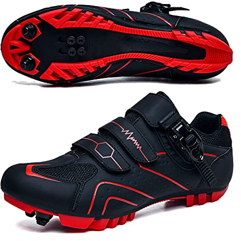 GZQIAWY Radfahren MTB Schuhe Herren Sport Route Cleat Road Dirt Bike Speed Flat Sneaker Racing Damen Fahrrad Mountain SPD Biking Roter schwarzer Berg 43