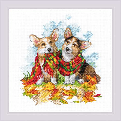 RIOLIS - Ready for Autumn 2002, Dogs Cross Stitch Kits 9¾ x 9¾, Counted Cross Stitch Kits, Counted Cross Stitch Kits for Beginners & Advanced, Cross Stitching Kits for Adults, Dog Embroidery Kit