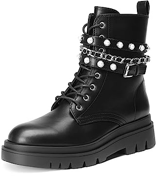 DREAM PAIRS Women's Combat Boots Lace Up Ankle Booties Shoes,Black,8