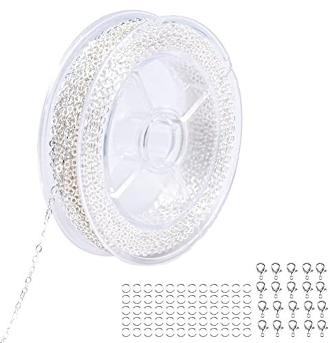 Vesaneae 12m DIY Link Kette, Gliederkette Halskette mit 20 Karabinerverschluss und 50 Sprung Ringe für Männer Damen Schmuck Basteln Herstellung, 2mm (Silber)