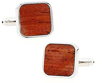 Stfery Manchettenknoepfe Quadratisch, Manschettenknöpfe Gravur Hochzeit Silberbraun Holz Cufflinks Schmuck Geschenk