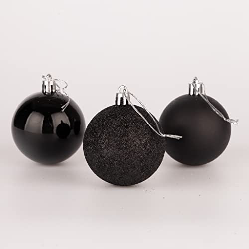 60mm/18Pcs Christmas Baubles Shatterproof Black, Christmas Tree Decorations Ball Ornaments Balls Xmas Hanging Decorations Holiday Decor - Shiny,Matte,Glitter