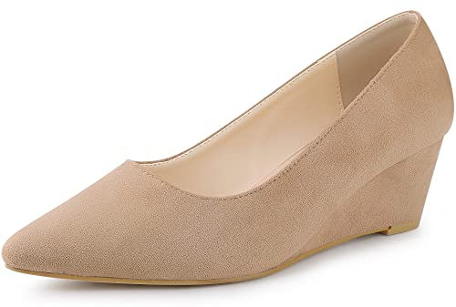 Allegra K Women's Pointy Toe Slip on Wedge Heel Pumps Khaki 4.5 UK/Label Size 7 US