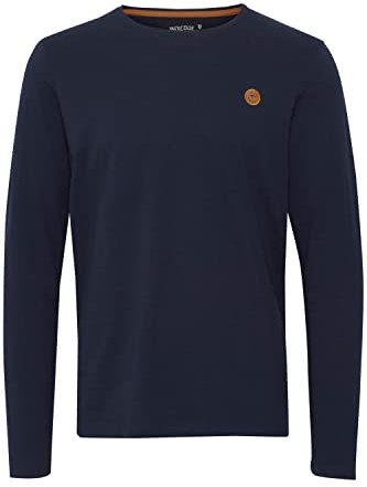 Indicode IDPhillo Herren Longsleeve Langarmshirt Shirt mit Rundhals Label-Badge 100% Baumwolle Regular fit, Größe:XL, Farbe:Navy (400)
