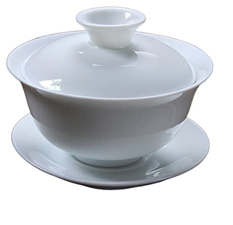 Teetasse, weiße Porzellanterrine, chinesische Tasse, Schüssel, Deckel, Keramiktasse, Untertasse, 120 ml (Farbe: Weiß) (Gelb, Weiß)