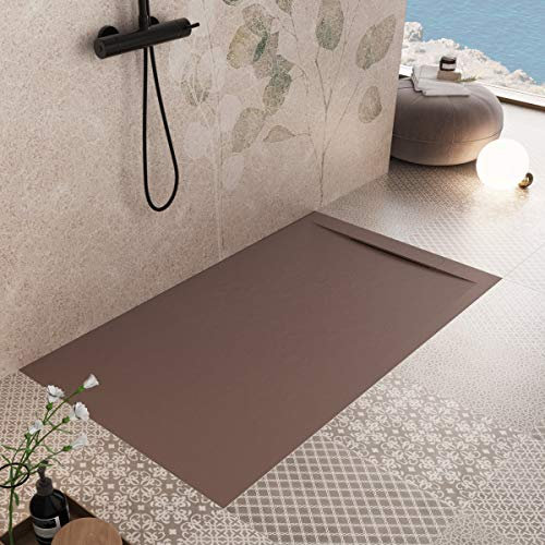 Luminosa ArredoBagno Piatto Doccia Marmoresina 70x150 - Effetto Pietra Antiscivolo con GelCoat - Modello Venice Colore Marrone - Griglia Design, piletta Inclusa