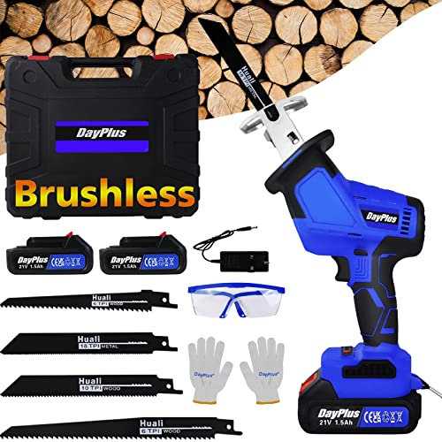 7Sevenjokers Reciprocating Saw, Brushless, 21V, 680W, 0-1900SPM, 2 Pack 1.5Ah Batteries, 4 Blades (191mm) for Wood, PVC Pipe, Metal