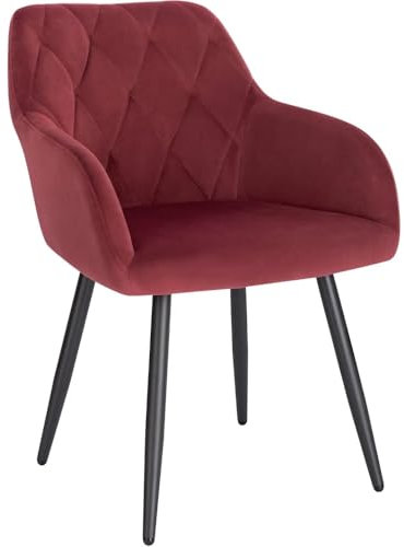 WOLTU Chaise Salle à Manger, Chaise de Cuisine en Velours, Assise Rembourrée avec Accoudoirs et Dossier, Pieds en Métal, Bordeaux, BH352bd-1