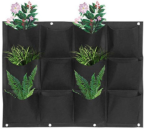 Fioriere Sospese per Piante da Interno, Nuova Grande Fioriera da Giardino Verticale Aggiornata per Coltivare Borse Appendiabiti Piante da Giardino Balcone Recinzione da Parete Decorazioni (12 Tasche)