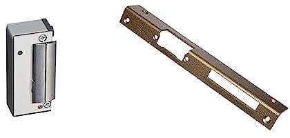 ABUS Mechanischer Türöffner MT90, 58391 & Tür-Winkelschließblech für DIN-Links Türen, hammerschlag-gold, 21534