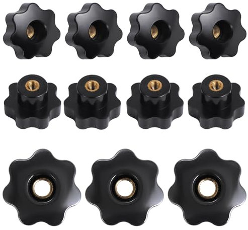 HSEAMALL 10 pezzi dado a stella M8 dado ad alette manopola di serraggio filettatura interna filettatura in plastica foro passante testa a stella per macchina utensile, nero