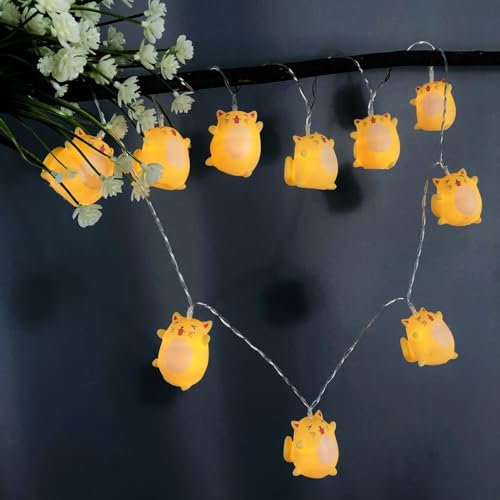 Riaxuebiy Totoro Form Lichterketten Batteriebetriebene Chinchilla Lichterketten für Garten Kinder Schlafzimmer Weihnachtsbaum Weihnachts Dekoration (Gelb Totoro)