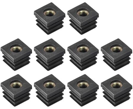 QUARKZMAN 10 Pcs Insertos para Tubos Cuadrados con Rosca M8 para Tubo Cuadrado de 0.79X0.79 de Diámetro Exterior Tapón de Plástico Negro para Patas de Muebles y Sillas