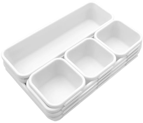 8Pcs Drawer Organiser - Interlocking Drawer Dividers Plastic Storage Trays, 3 Sizes Uncluttered Storage Drawer Tidy Trays Dividers for Kitchen Office Desk Make-Up Stationery Bathroom Jewellery (White)