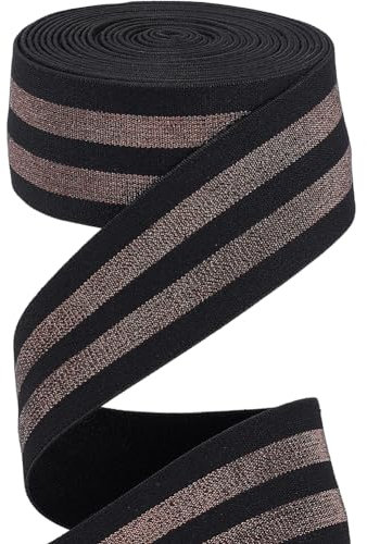 GORGECRAFT 40mm Breites Elastisches Band Mit Metallischen Schokoladenstreifen 4.7 Yards Schwarzer Stretchbandbesatz Bequemes Stirnband Mit Glitzernden Streifen Für Bund Nähen Gurtband Bekleidungs