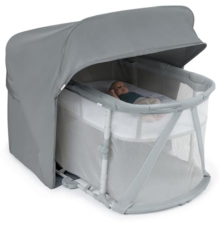 Ingenuity Dream Retreat 3-in-1 Tragbarer Stubenwagen und Spielplatz, einfache 3-stufige Faltung, inklusive Lichtblockierschirm für drinnen und draußen, UPF 50+, Matratze und Bettlaken, 0-36 Monate