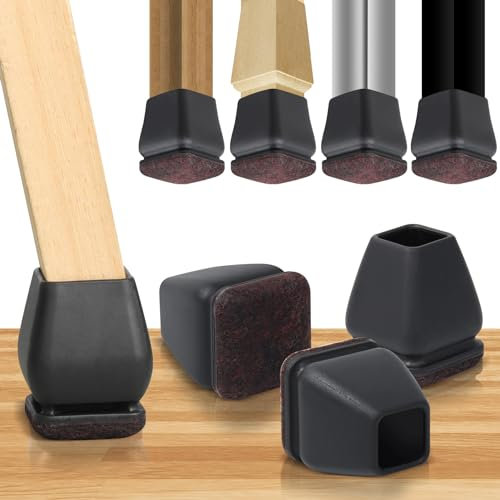 Square Silicone Chair Leg Floor Protectors for Hardfloor Floors(16PCS, Black, S)