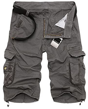 DHYUEN Kurze Hose Herren Atmungsaktiv Wanderhose Herren Tennishose Herren Kurz Strandshorts Herren Baumwolle Herren Shorts Sommer Mehrfachtaschen Herren Shorts Sommer Cargohose Herren Kurz(2-Gray,38)