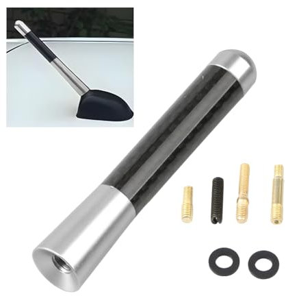 CGEAMDY Universal-Autoantenne Aus Aluminiumlegierung, Autoantenne 8cm Auto Kurzstab-Dachantenne, Auto-Mini-Antenne Aus Kohlefaser Mit Aluminiumgewinde(Silber)