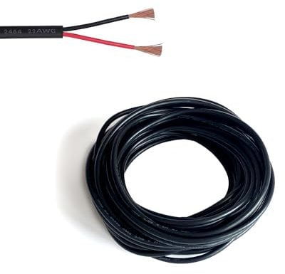 Zzcy Cable Eléctrico de 20 M 22 AWG de Cobre Estañado de Doble Hilo 2 Núcleos PVC Negro Extensión Flexible LED para Tiras Led y Lámparas 0,5 mm²