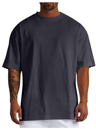 Oversized T-Shirt Men's Short Sleeve Crew Neck Loose Top Wide Cut Long Shirt Basic Vintage Clothes Gym T-Shirt Leisure Men's Oversize Fit Sweatshirt Top Loose Summer Outfit, gray, XL