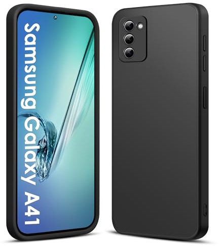 AGGPLTO Hülle für Samsung Galaxy A41 6,1 Zoll, Ultra Dünn Flüssig Weiche Silikon Handyhülle with Microfiber Lining Stoßfeste Kratzfest Anti-Fingerabdruck Case für Samsung Galaxy A41, Schwarz