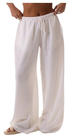 RoseSeek Women's Wide Leg Linen Pants Mesh Beach Cover Up Vacation Outfits