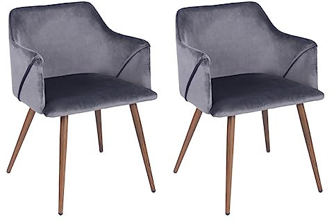 39F FURNITURE DREAM Juego de 2 Terciopelo con reposabrazos para Cocina, Asiento de Esponja Gruesa, Silla de Ocio Moderna para Comedor y Sala de Estar, Tela, Gris, 53 x 57,5 x 75 cm