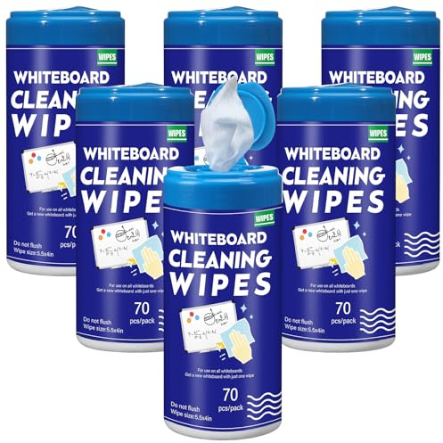 Sacubee 6 Pcs Whiteboard Cleaning Wipes Disposable Dry Erase Wipes Whiteboard Wipes for Cleaning Markers Home Classroom School Office, 4 x 5.5 Inch, 70 Wipes Per Pack