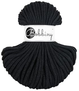 Premium Baumwoll-Flechtschnur - 5mm x 50m - Vielseitige Makramee-Kordel für Stricken, Weben, DIY-Basteln und Heimdekoration - Hochwertige Bunte Bastelschnur - Black